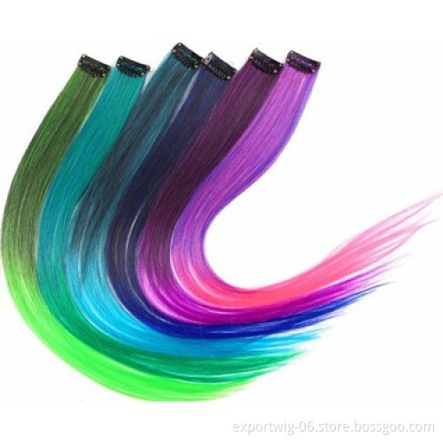 Rainbow Cheapest Party Highlights Factory Price Crochet Hair Colorful Synthetic Straight Hair Clip In Hair Extension for Party